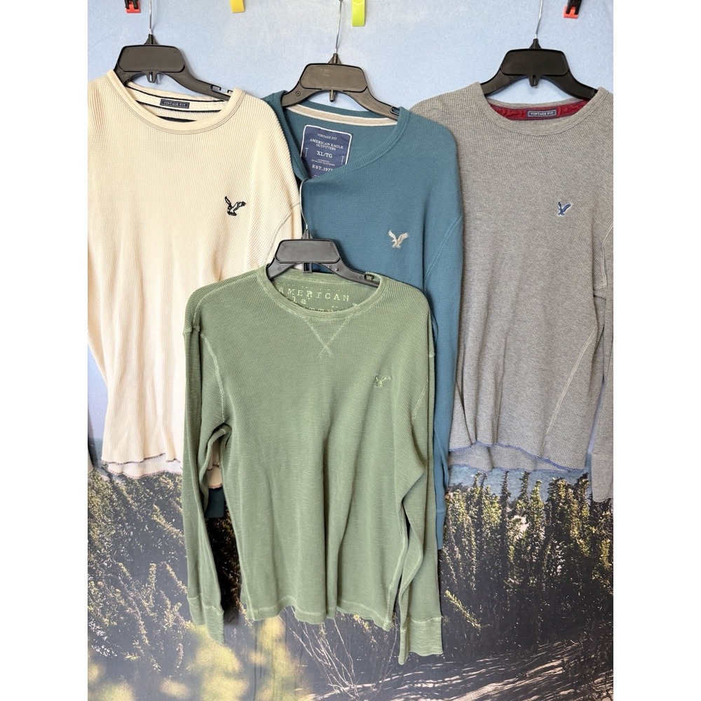 Lot‎ Of 4 American Eagle Shirt XL Y2K Waffle Knit Thermal Camouflage Vintage Fit